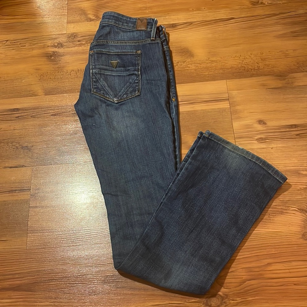Guess Ultra Low Bootcut Jeans Size 26 Rip Detail